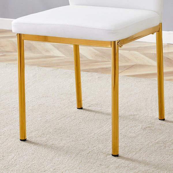 English Elm 4-Piece Modern Luxe Dining Set With Round Glass Table & Elegant White-Gold Chairs For Stylish Interiors W1151S03685