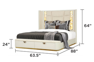 English Elm La Pierre Modern 5-Piece Queen Bedroom Set With Upholstered Bed, Gold Accents & Ambient Lighting B009S02120