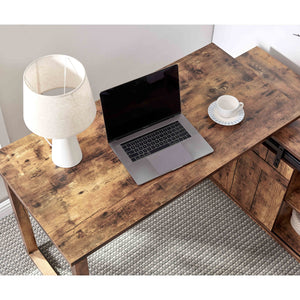 English Elm Desk L-Shaped Workstation With Storage Credenza & Sliding Barn Door - Rustic Charm For Home Office B107S00004