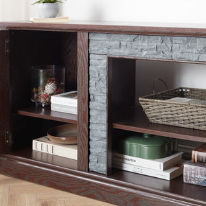 English Elm 70" Modern TV Stand with Faux Stone Top, Spacious 2-Door Media Console with Cable Management and Adjustable Shelves, Vintage Metal Handles, Durable MDF Construction for Living Room Entertainment (Fits up to 75") Cherry W2275P342689