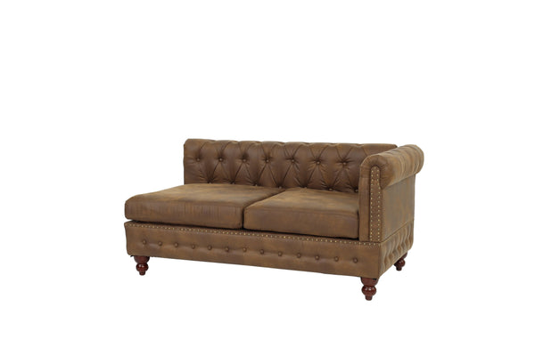 English Elm Reversible One-Arm Loveseat with Button-Tufted Back, Rolled Arm and Stud Detail in Leatherette Finish Dark Coffee 63 L x 38 W x 16 H B011P234285
