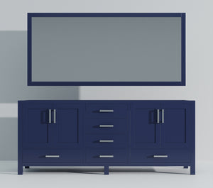 English Elm Navy Double Bath Vanity 80" W x 22" D with Two 30" Mirrors — Spacious Storage, Fully Assembled Wood Cabinet B2731S00562