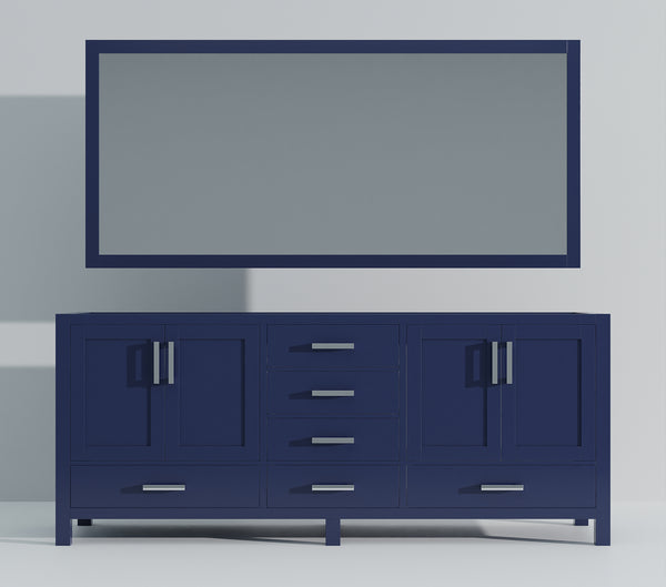 English Elm Navy Double Bath Vanity 80" W x 22" D with Two 30" Mirrors — Spacious Storage, Fully Assembled Wood Cabinet B2731S00562