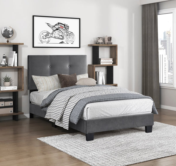 English Elm 1pc Twin Platform Bed Velvet Upholstered Button-Tufted Headboard Adjustable Height Low-Profile Solid Wood Frame 42" x 79.5" Dark Gray 44.5 L x 26 W x 5 H B011P203576