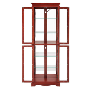 English Elm Lighted Glass Curio Display Cabinet – Elegant Cherry Wood Frame With Adjustable Shelves & Bulb Included W1758P300134
