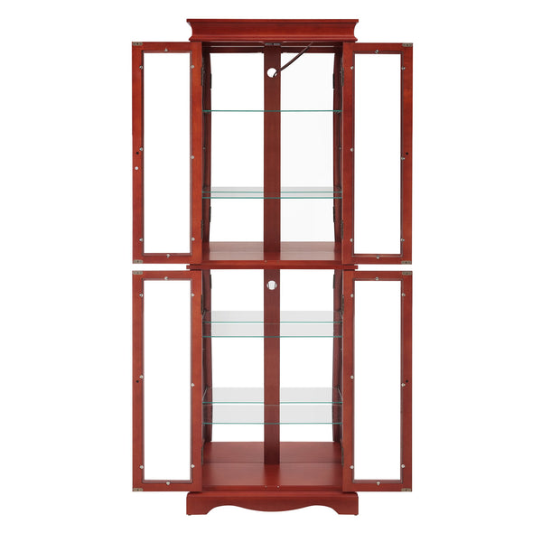 English Elm Lighted Glass Curio Display Cabinet – Elegant Cherry Wood Frame With Adjustable Shelves & Bulb Included W1758P300134