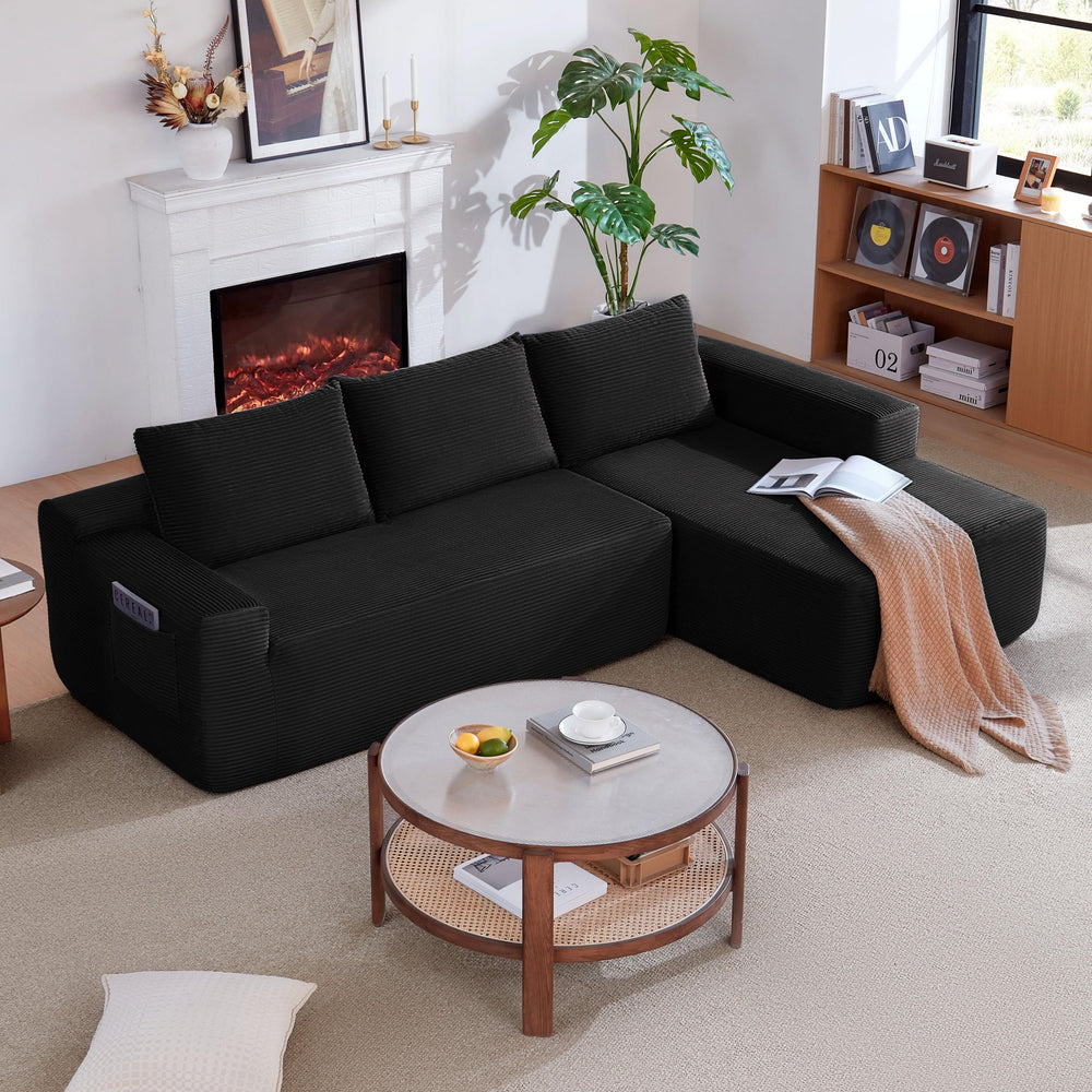 English Elm 104" Corduroy Modular Sectional Sofa with Chaise Side Pockets Ready for Living Rooms W3975S00048