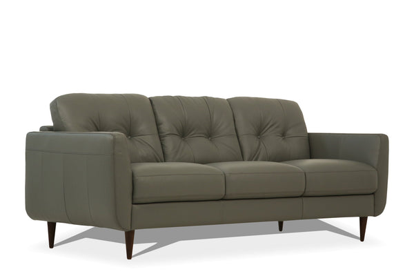 English Elm Radwan Italian Leather Sofa Tufted Mid-century Modern Three-seat Walnut Leg Living Room Dark Green B2726P496930