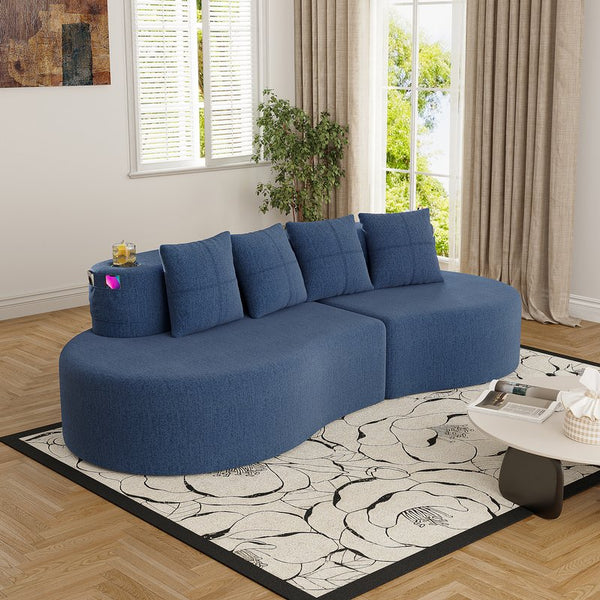 English Elm Modern Half Moon Chenille Sectional Three Seat Curved Sofa for Living Room or Apartment Navy W395P435340