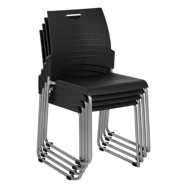 OSP Home Furnishings Sled Base Stackable Commercial Chair with Polyurethane Seat for Office or Classroom Use Black STC8302C28-3