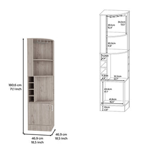 English Elm Corner Bar Cabinet - 71" Light Gray Storage Solution With Glass Holder, 8 Bottle Racks & Drawers B097132991