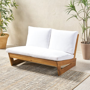 English Elm Christopher Knight Home® - SHERWOOD Loveseat with Acacia Wood Frame, Water-Resistant Cushions & Slatted Paneling for Patio Comfort and Durability Teak 64868.00WHI