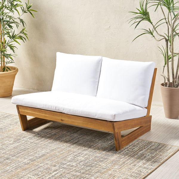 English Elm Christopher Knight Home® - SHERWOOD Loveseat with Acacia Wood Frame, Water-Resistant Cushions & Slatted Paneling for Patio Comfort and Durability Teak 64868.00WHI