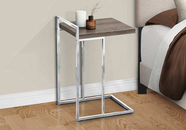 English Elm Accent Table - Contemporary C-Shaped Side Table With Chrome Base For Living Room & Bedroom Use B2710P219377