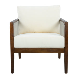 English Elm Outdoor Acacia Wood Club Chair with Woven Rope Panels and Resort Style Patio Comfort Beige,Dark Brown N768P408130D