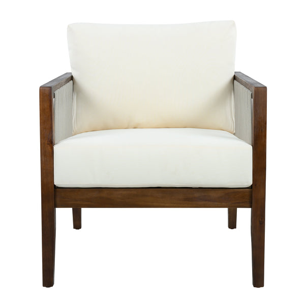 English Elm Outdoor Acacia Wood Club Chairs Set of 2 with Rope Back and Weather Resistant Cushions Beige,Dark Brown N768P408130D_2