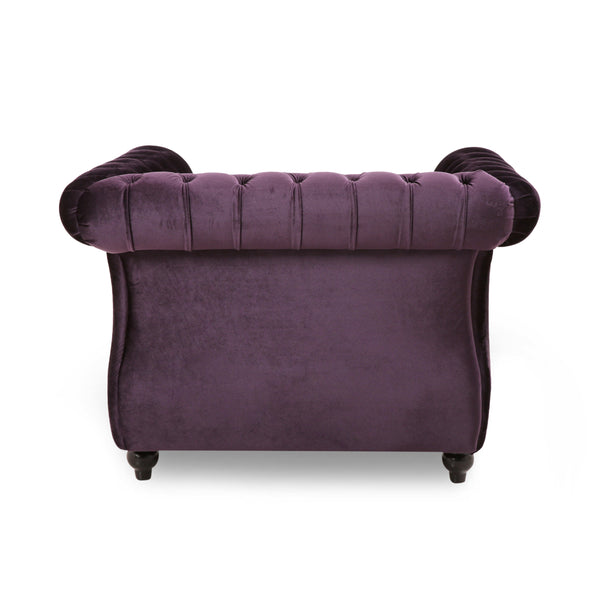 English Elm Christopher Knight Home® - Chesterfield Velvet Club Chair with Birch Wood Legs — Luxurious Textures, Deep Comfort, Elegant Accent Seating Dark Purple 34.75 L x 34 W x 24.75 H 66583.00BLKBRY