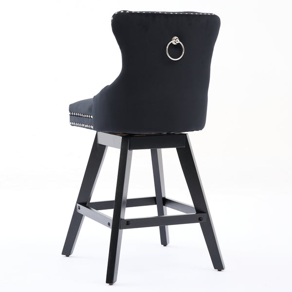 English Elm Swivel Velvet Barstools with Tufted Button Back, 360° Rotate, Plush Foam & Rubberwood Frame Black W1143P241332