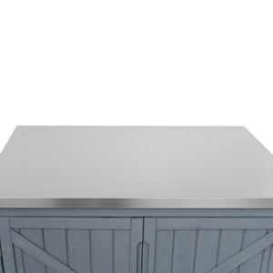 English Elm K&k Rolling Outdoor Kitchen Island Solid Fir Wood Stainless Steel Top Storage Cabinet Grey+Blue N707P370287G