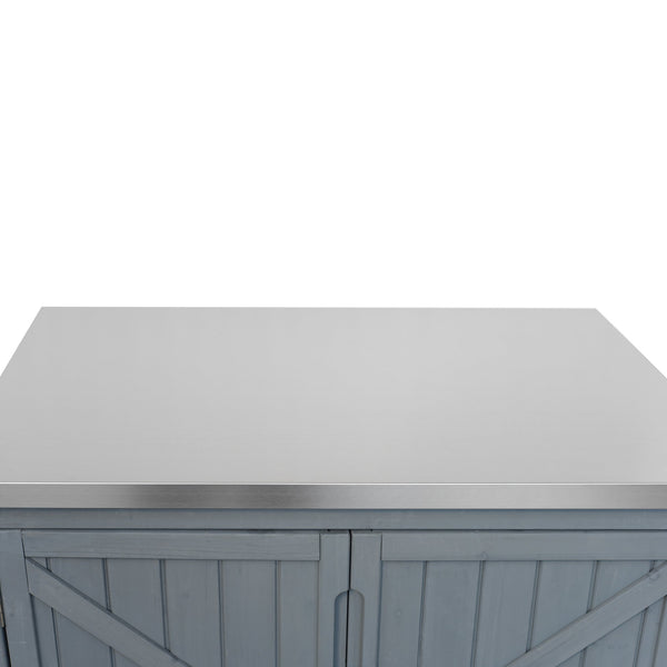 English Elm K&k Rolling Outdoor Kitchen Island Solid Fir Wood Stainless Steel Top Storage Cabinet Grey+Blue N707P370287G