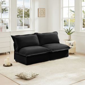 English Elm Streamlined Velvet Modular L-shape Sectional Sofa with Cloud Foam and French Piping Black W3041S00117