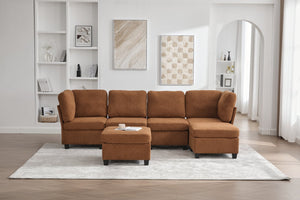 English Elm UNITED Modular 6-Seat Sectional Sofa with Removable Ottoman, Storage Compartments, Convertible Comfort Orange W1568S00246