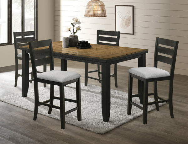 English Elm Contemporary Extendable Counter Height Dining Set Solid Wood Ladder Back Chairs Wheat Finish B011S02274