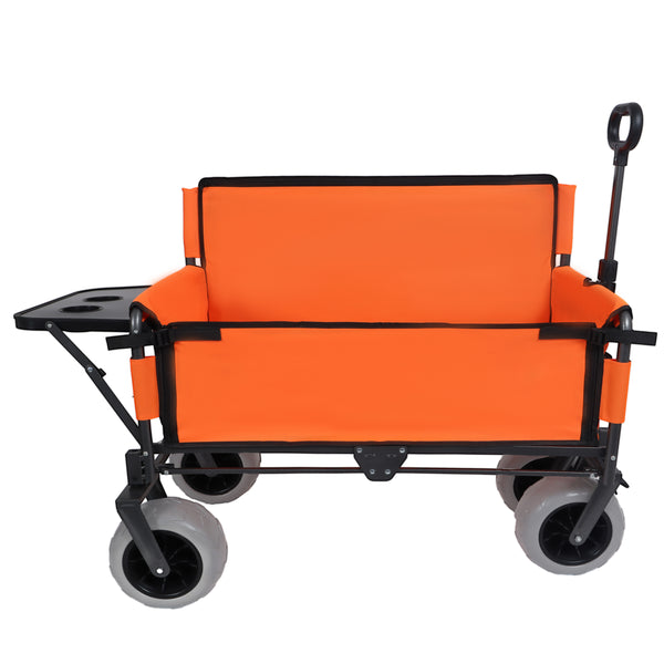 English Elm 3-in-1 Folding Wagon with Bench Seat Tabletop and All-terrain Beach Tires for Camping Orange W2932P320637