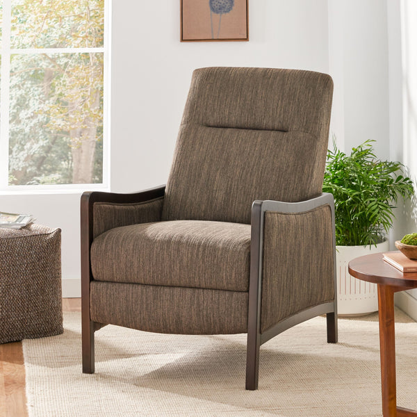 English Elm Christopher Knight Home® - Fabric Recliner Chair Mid-Century Push-Back Upholstered Armchair with Thick Cushion and Birch Frame Brown 70449.00BRN