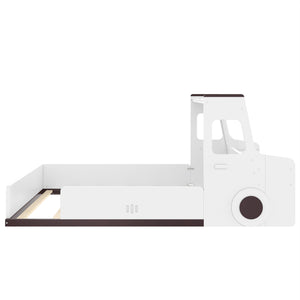English Elm Full Size Car Shaped Kids Platform Bed with Storage Drawers Integrated Desk Pine Wood Light White W1580S00490