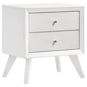 English Elm 1pc White Wood Nightstand Bronze Knobs Wave Textured Drawers Angled Legs Bedroom B2741P470090