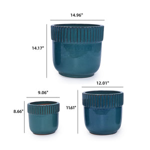 English Elm 3 Pieces Ceramic Flowerpot Set – Handcrafted Antique Blue Planters For Garden, Patio & Home Décor W3273P321474