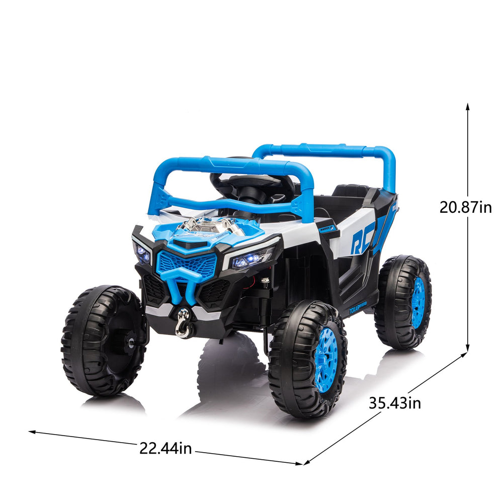 English Elm 12v Kids Electric Utv Ride on Toy with Parental Remote Swing Function and Shock Absorbers Blue W1578P368161