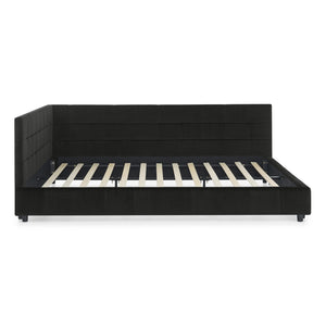 English Elm Queen Upholstered Tufted Bed Frame - Stylish Velvet Sofa Bed With Backrest & Armrests For Comfort W487S00282-GIGA