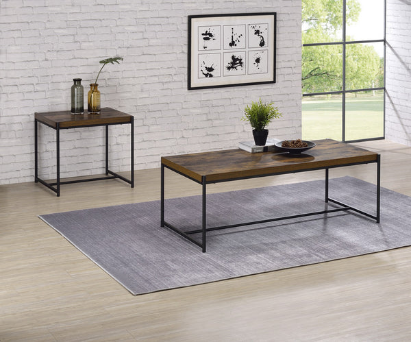 English Elm Nilda Two-tone Oak Coffee Table with Walnut Top and Dual Open Storage Shelves B2749P413287