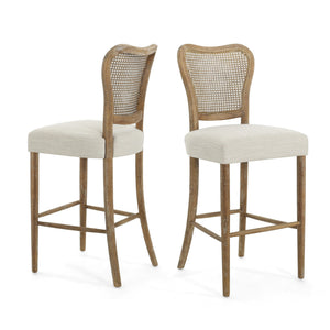 English Elm Christopher Knight Home® - BARSTOOL( Vintage Retro Set of 2) Fabric Seat Rubberwood Frame Cane Weave Durable Comfort Stylish Appeal N779P171193B