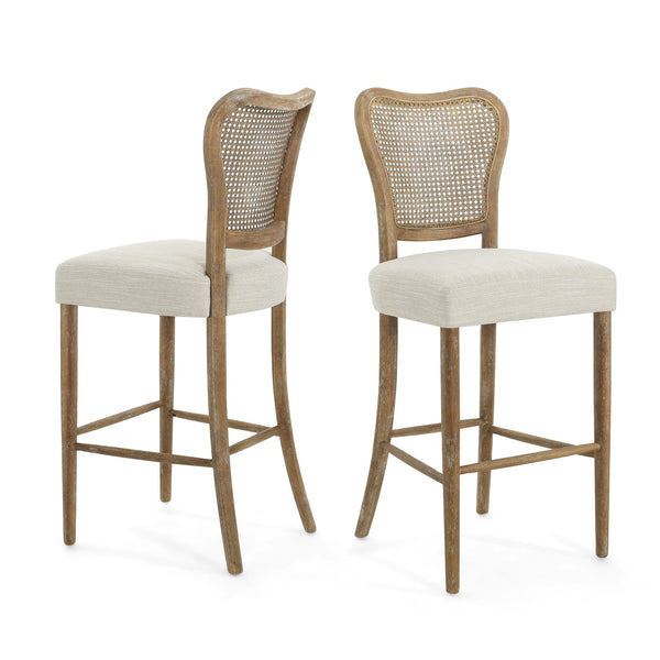 English Elm Christopher Knight Home® - BARSTOOL( Vintage Retro Set of 2) Fabric Seat Rubberwood Frame Cane Weave Durable Comfort Stylish Appeal N779P171193B
