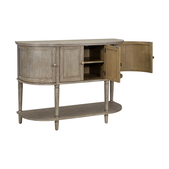 English Elm Accent Reclaimed Greige Cabinet with Lower Shelf, Solid Wood Frame, Oval Side Storage, 100lb Top Capacity B035P256567