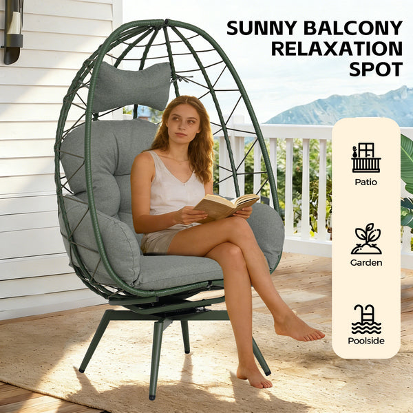 English Elm Oversized Swivel Rattan Egg Chair with Plush Cushions for Patio or Living Room T5880P501010