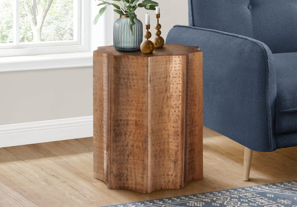 English Elm Accent Table - Hand-Crafted Copper Metal Drum With Scalloped Design, Perfect For Living Spaces & Style B2710P219443