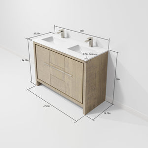 English Elm Rustic Acacia Double Bath Vanity 48" W With White Quartz Top & Gun Metal Faucet - Stylish Storage! B2731P259203-GIGA