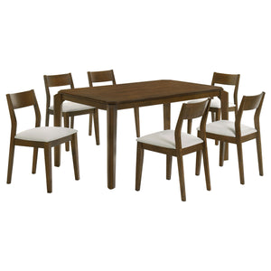 English Elm Warren Rubberwood Rectangular Dining Set Seats Four with Upholstered Chairs Modern B062S01394