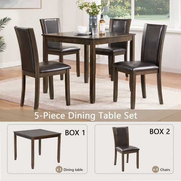 English Elm 5-Piece Modern Dining Set for 4 with Waterproof Wood-Grain Top, X-Back Chairs, Linen Comfort, Stable Frame Dark Walnut W1998S00073