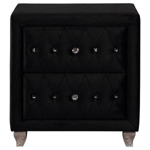 English Elm Glam Upholstered Nightstand with Acrylic Button Tufting Velvet Cabriole Feet Bedroom Black B2741P435907