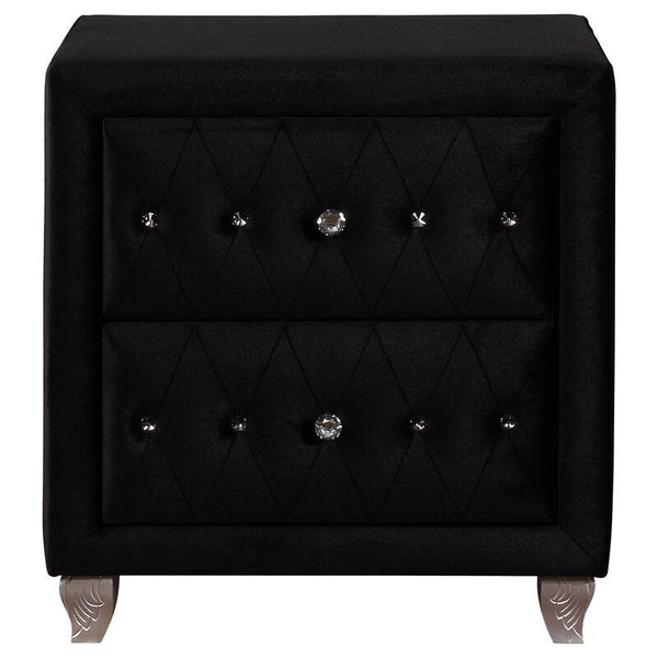 English Elm Glam Upholstered Nightstand with Acrylic Button Tufting Velvet Cabriole Feet Bedroom Black B2741P435907