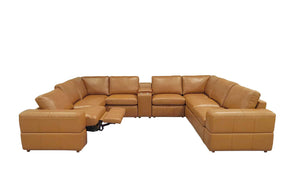 English Elm Premium Leather Match Sectional with Dual Recliners Console and Cup Holders Included Ginger B2748S00155