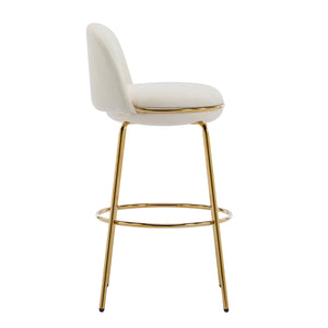 English Elm Christopher Knight Home® - Rio Claro Metal Upholstered Barstool Set of 2 – Sculptural Rounded Seat, Low Back, Stain-Resistant Fabric, Durable Frame, Space-Saving Design Beige,Gold N775P268026B