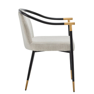 English Elm Christopher Knight Home® - Modern Upholstered Dining Chair with Gold-Tip Accents, Metal Armrests, Heathered Fabric, Set of Two Beige,Black 35.75 L x 22.75 W x 22.5 H N776P195378B