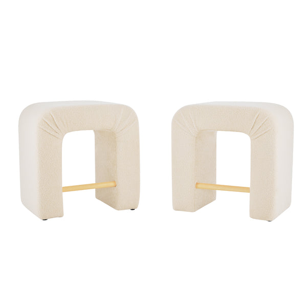 English Elm Christopher Knight Home® - 24''Boucle Modern Inverted U-Shape Stool Set of 2 — Cream Bouclé Upholstery, Rubberwood Legs, 24" Seat N780P187017C