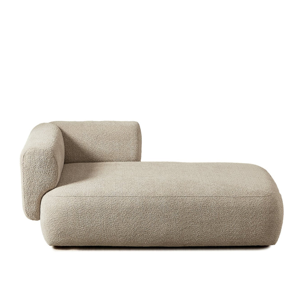 English Elm Upholstered Boucle Chaise Lounge with Wood Legs for Bedroom or Living Room W5515P437356
